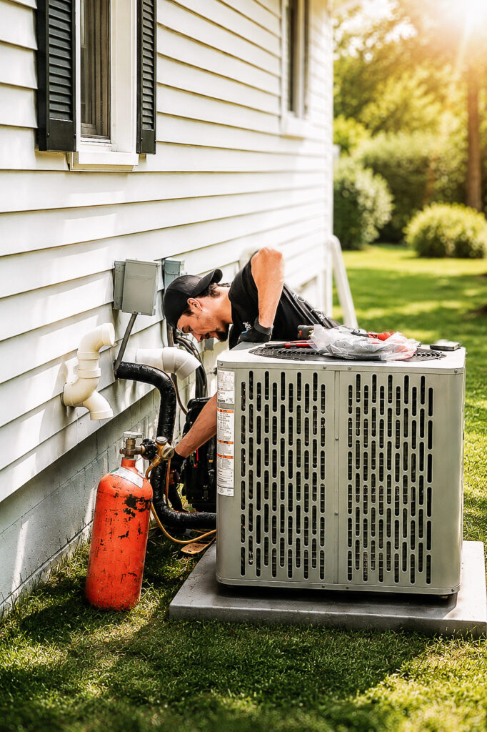 hvac technician working on air conditioner