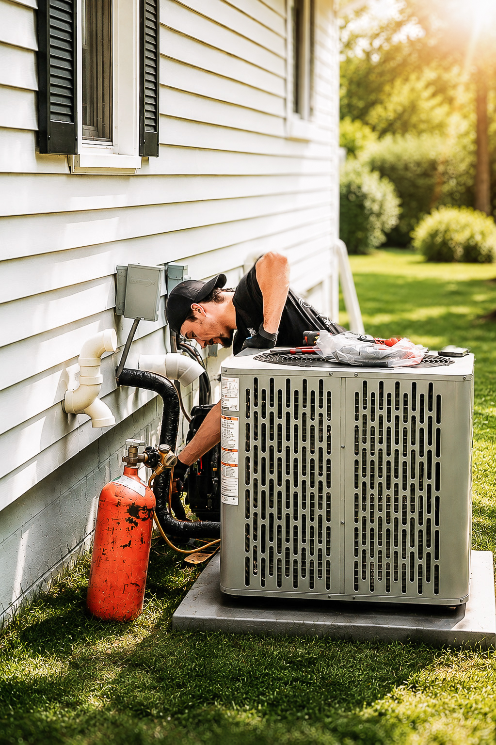 S. Finzel Mechanical technician servicing an air conditioner
